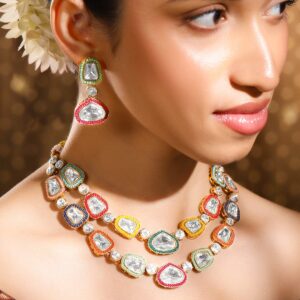 24K Gold-Plated Multicolor Kundan Handcrafted Dual Layered Necklace Set