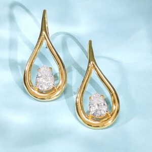 925 Silver Flame Of Hope Zirconia Drop Earrings.- Gold Plated - Gold