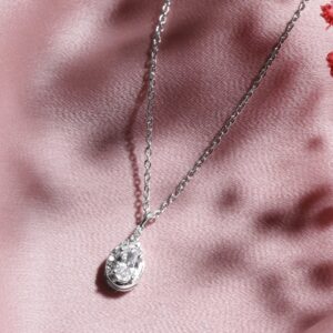 925 Silver Rhodium plated zirconia studded pendant drop necklace. - Silver