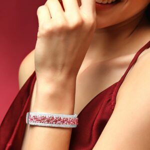 AD Pink Stone Rail Bracelet - Silver::Pink