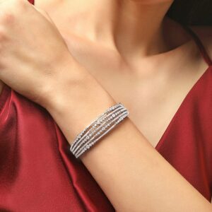 AD Turquoise Double Halo Cocktail Bracelet - Silver