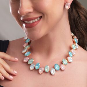 Azure Frontier Magic Multicolored Blue Stone Western Necklace Set - Gold