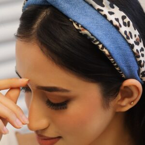 Bold Blue & Leopard Print Knotted Headband for Trendy & Stylish Look - Blue