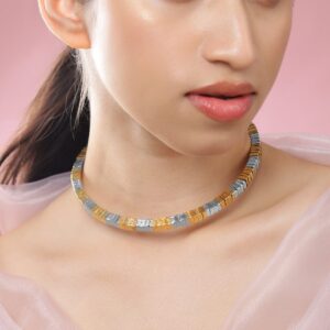 Dual-Toned Gold & Silver Plated Textured Link Statement Bold Choker Necklace for Women – Perfect for Party & Western Looks - Gold & Silver