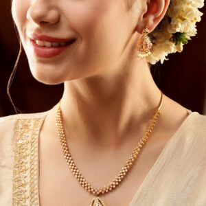 Elegant Golden AD Necklace Set - Gold
