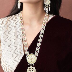 Gold Plated Handcrafted Beaded Kundan Studded Multicolour Necklace Set - White
