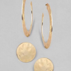 Gold Plated Handcrafted Textured Set of 2 Hoop Earrings - Gold