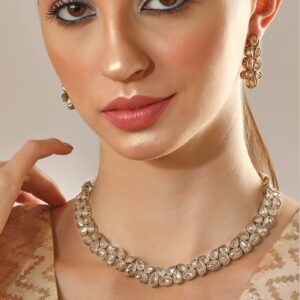 Gold-Plated Indian Traditional Kundan Necklace Set - Gold