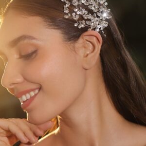 Handcrafted Silver-Toned Crystal Floral Side Clip Hair Accessory for Women