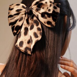 Leopard Print Satin Bow Hair Clip for Trendy & Bold Fashion Statement - Black