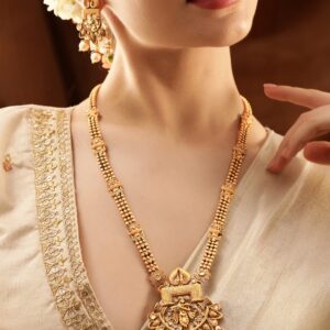 22K Gold-Plated Kundan Studded Divine Krishna Motif Jewellery Set with Pearl Drops - Gold
