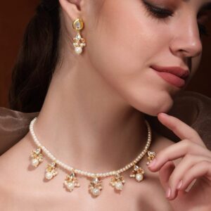 Majestic Fusion White Pearl with Kundan Necklace Set - Gold