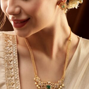 Opulent Gold-Plated AD & Green Stone Necklace Set - Gold