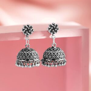 Oxidised Silver-Plated Traditional Jhumka Earrings