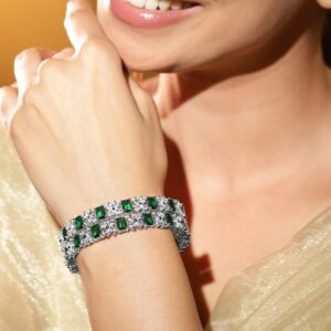 Pack Of 2 Rhodium Plated CZ Studded Bangle - 2.8