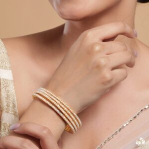 Pack of 4 18kGold Plated Pearl Beaded Bangles - 2.8