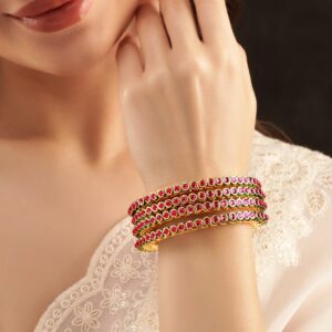 Pretty in Pink: Set of 4 Short Kundan Bangles - 2.6