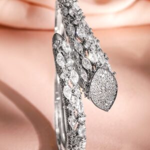 Rhodium-Plated AAA Cubic Zirconia Studded Demi-Fine Openable Bracelet in Silver Tone for Women