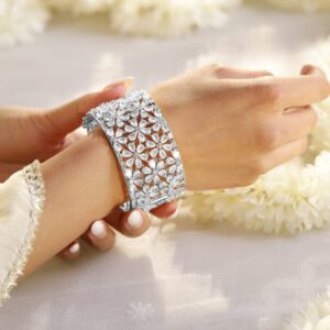 Rhodium-Plated AAA Cubic Zirconia Studded Handcrafted Openable Premium Bracelet