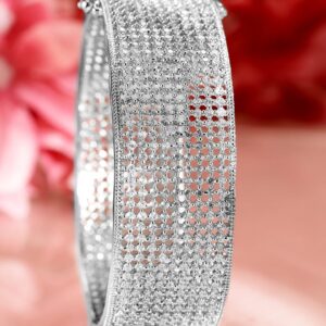 Rhodium-Plated AAA Cubic Zirconia Studded Premium Openable Bangle Bracelet - Silver