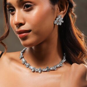 Rhodium-Plated Crystal AD & Cubic Zirconia Studded Statement Luxe Necklace Set - Gold
