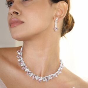 Rhodium-Plated Crystal Pink AD & Cubic Zirconia Studded Glamorous Necklace Set