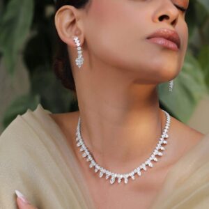 Rhodium-Plated Crystal-Studded Jewellery Set - Silver