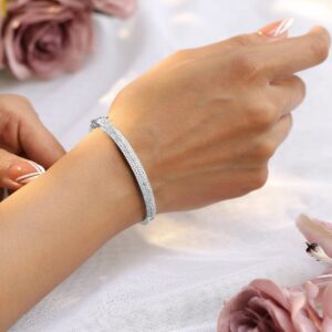 Rhodium Plated Cubic Zirconia Bangle Style Bracelet - Silver