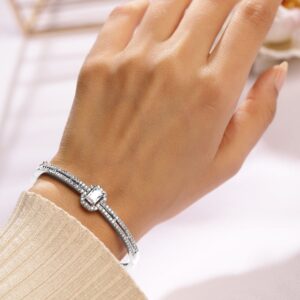 Rhodium-Plated Cubic Zirconia Dual Band Openable Bracelet – Statement Jewelry - Silver