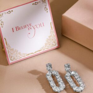 Rhodium Plated Cubic Zirconia Geometric Drop Earrings - Silver