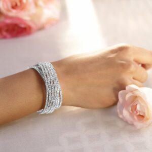 Rhodium-Plated Cubic Zirconia Stone Studded Cuff Openable Bracelet - Gold