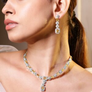Rhodium-Plated Cubic Zirconia Stone Studded Jewellery Set - Yellow