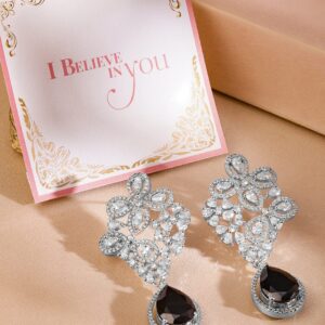 Rhodium Plated Cubic Zirconia Studded & Black AD Drop Earrings