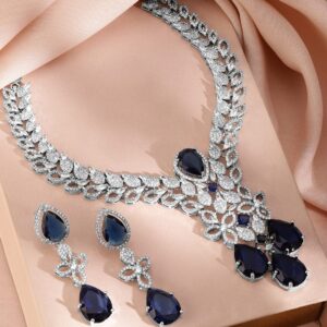 Rhodium Plated Cubic Zirconia Studded Jewellery Set - Silver