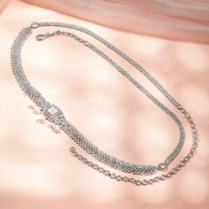 Rhodium-Plated Cubic Zirconia Studded Kamarbandh with White Pearls – Wedding & Festive Wear