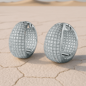 Rhodium-Plated Cubic Zirconia Studded Statement Hoop Earrings - Silver