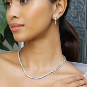 Rhodium-Plated Cubic Zirconia Studded Statement Necklace Set