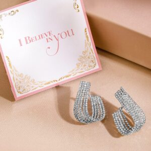 Rhodium-Plated Curved Crystal Statement Stud Earrings - Gold