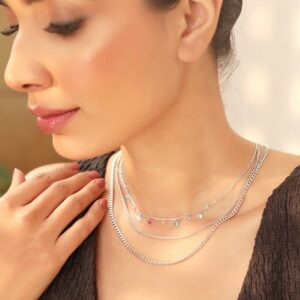 Rhodium-Plated Multicolor Crystal Charms Link Multi-Layered Necklace & Chains