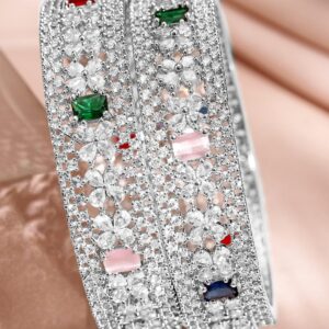 Rhodium-Plated Multicolor Cubic Zirconia Studded Premium Bangles - 2.8