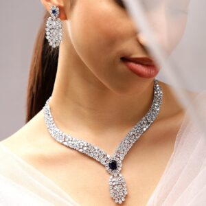 Rhodium-Plated Rich Purple Cubic Zirconia Floral & Leaf-Inspired Luxe Jewellery Set - Purple