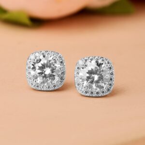 Rhodium-Plated Round Cubic Zirconia Studded Classic Stud Earrings