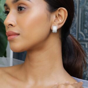 Rhodium-Plated Sparkling Cubic Zirconia Studded Hoop Earrings - Silver