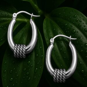 Rhodium-Plated Stainless Steel Tarnish-Free Waterproof Demi-Fine Hoop Earrings - Silver