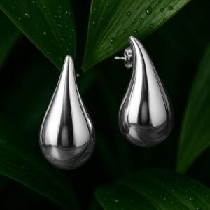 Rhodium-Plated Stainless-Steel Tarnish-Free Waterproof Demi-Fine Teardrop Studs - Silver