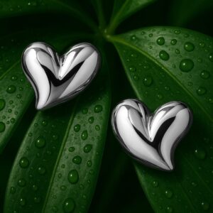 Rhodium-Plated Stainless Steel Tarnish Free Waterproof Heart Shaped Studs - Silver