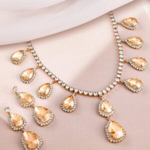 Rhodium-Plated Stone-Studded Jewellery Set - Silver