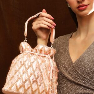 Rose Beaded Potli Bag - Rose Gold