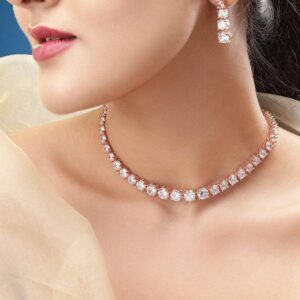 Rose Gold Plated Handcrafted Zircon Stone Necklace Set - Rose gold