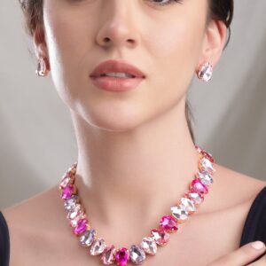 Rosy Prairie Dreams Multicolored Pink Stone Western Necklace Set - Silver
